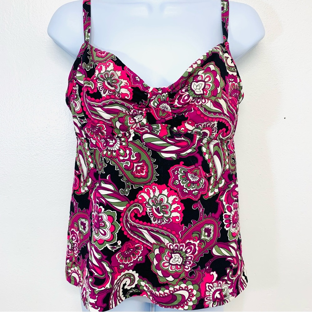 Lands End Tankini Sz 8 Underwire Built in Bra Purple Pink Floral Swim Beach